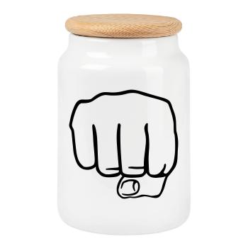 Faust | Fist | Hand - Boîte à biscuits avec couvercle en bois - blanc - Devant