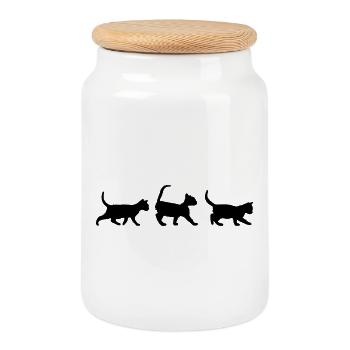 Logo trio de chats - Boîte à biscuits avec couvercle en bois - blanc - Devant