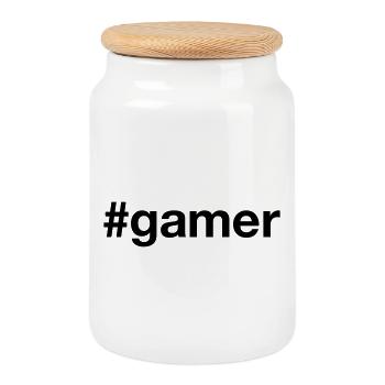GAMER Zocker Hashtag - Keksdose mit Holzdeckel - Weiß - Vorne