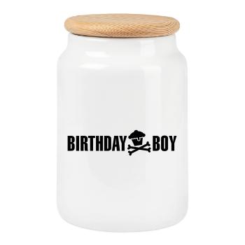 Garçon d'anniversaire - Boîte à biscuits avec couvercle en bois - blanc - Devant