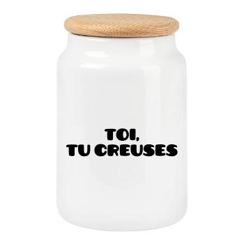 Toi, tu creuses - Boîte à biscuits avec couvercle en bois - blanc - Devant