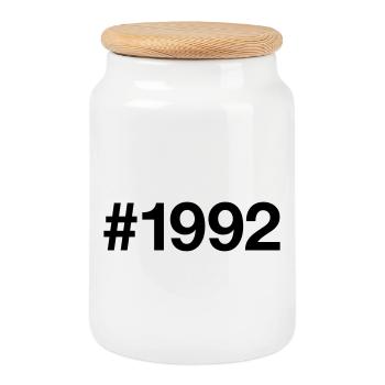 1992 Vintage Hashtag 34 Year Old 34th Birthday - Cookie Jar with Wooden Lid - white - Front
