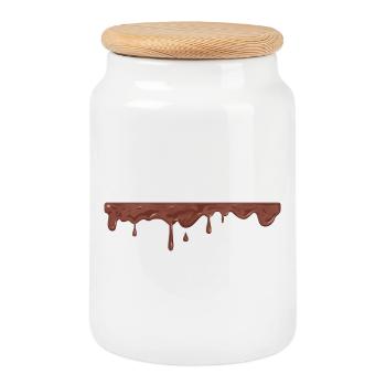Lecker tropfende Schokoladencreme - Keksdose mit Holzdeckel - Weiß - Vorne