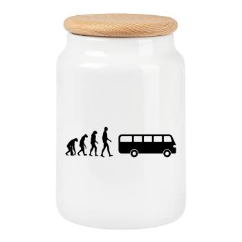 Bus Driver / Busfahrer / Autocar / Autobus / Job - Cookie Jar with Wooden Lid - white - Front