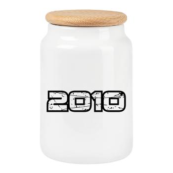 2010 - Cookie Jar with Wooden Lid - white - Front