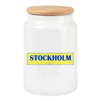 Stockholm Wellen Schriftzug - Keksdose mit Holzdeckel - Weiß - Vorne
