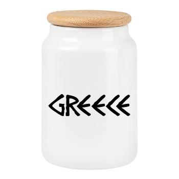 Greece – Classic Typo & Cultural Style - Cookie Jar with Wooden Lid - white - Front