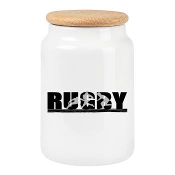 Rugby - Keksdose mit Holzdeckel - Weiß - Vorne