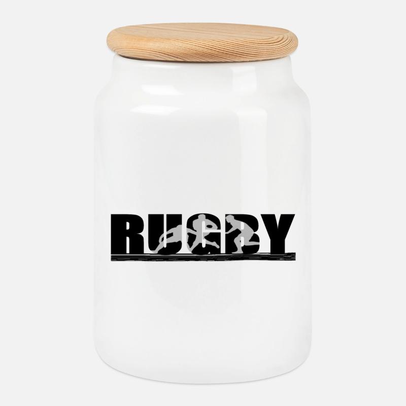 Rugby - Keksdose mit Holzdeckel - Weiß