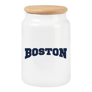 Logo de la police Boston Block - Boîte à biscuits avec couvercle en bois - blanc - Devant
