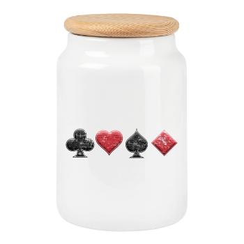 Kreuz Herz Pik Karo Quer Poker, Skat & Blackjack - Keksdose mit Holzdeckel - Weiß - Vorne
