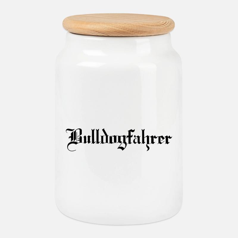 Der Bulldogfahrer - Keksdose mit Holzdeckel - Weiß