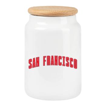 San Francisco Bow Lettering Red - Cookie Jar with Wooden Lid - white - Front