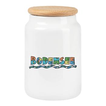 Bodensee Farbschrift - Keksdose mit Holzdeckel - Weiß - Vorne
