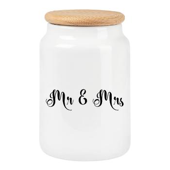 Mr & Mrs schönes Hochzeitsdesign - Keksdose mit Holzdeckel - Weiß - Vorne