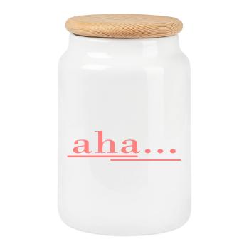 aha... c’est comme ça que ça marche ! Dire, s’amuser, un design frais - Boîte à biscuits avec couvercle en bois - blanc - Devant