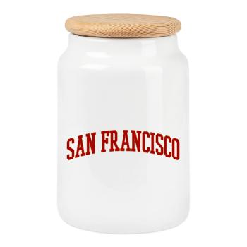 San Francisco Bow Lettering Vintage - Cookie Jar with Wooden Lid - white - Front