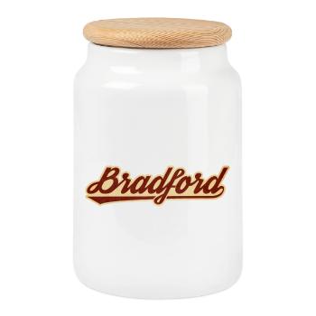 Bradford Vintage Script Logo - Keksdose mit Holzdeckel - Weiß - Vorne