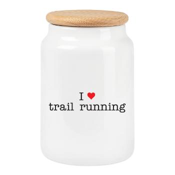 I Love Trail Running - Cookie Jar with Wooden Lid - white - Front