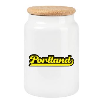 Lettrage rétro Portland Oregon - Boîte à biscuits avec couvercle en bois - blanc - Devant