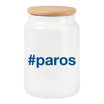 PAROS Greece Griechenland Hashtag - Keksdose mit Holzdeckel - Weiß - Vorne