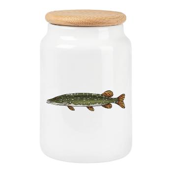 Pike Predator Fish Fishing Design - Cookie Jar with Wooden Lid - white - Front