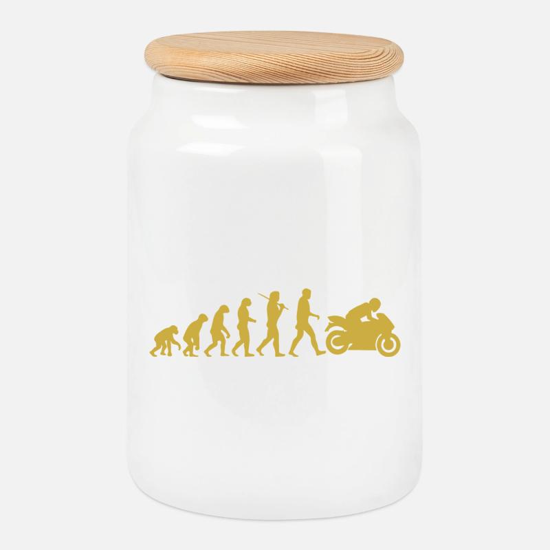 Motorrad-Evolution - Keksdose mit Holzdeckel - Weiß