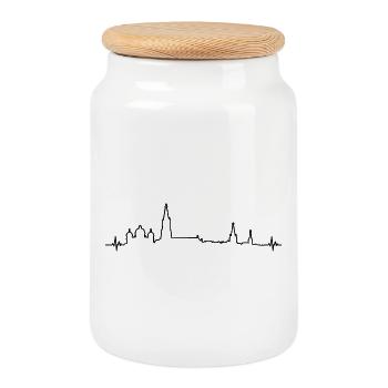 Herz Herzschlag Bern Schweiz Aare Silhouette - Keksdose mit Holzdeckel - Weiß - Vorne