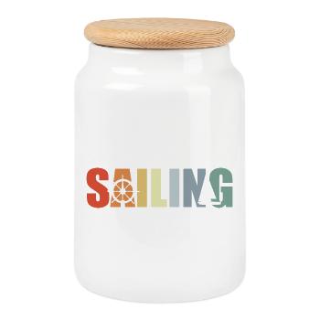 Sailing Sailboat - Cookie Jar with Wooden Lid - white - Front