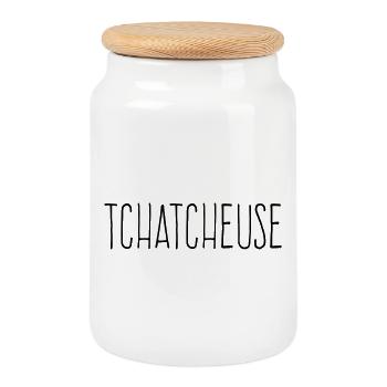 Tchatcheuse - Humour Femme Bavarde - Boîte à biscuits avec couvercle en bois - blanc - Devant
