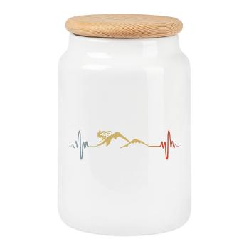 Mountain biker heartbeat - Cookie Jar with Wooden Lid - white - Front