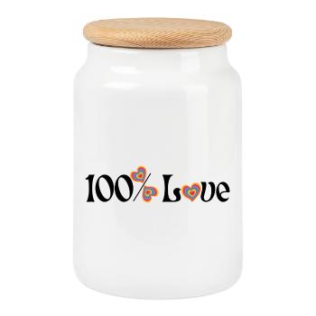 100% d’amour - Boîte à biscuits avec couvercle en bois - blanc - Devant