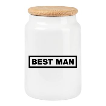 Best Man Element Top (Bachelor Party MC Rocker Cowl Design) - Cookie Jar with Wooden Lid - white - Front