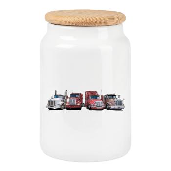Tractors with cool snouts - Cookie Jar with Wooden Lid - white - Front
