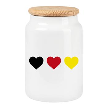 Coeur Allemagne Coeurs au design noir-rouge-or - Boîte à biscuits avec couvercle en bois - blanc - Devant