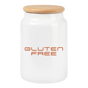 Gluten Free - Cookie Jar with Wooden Lid - white - Front