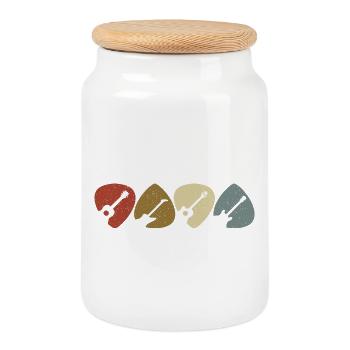Retro Vintage Guitar Pick Player - Cookie Jar with Wooden Lid - white - Front