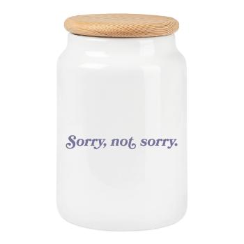 Sorry, not sorry – Cheeky & direct - Cookie Jar with Wooden Lid - white - Front