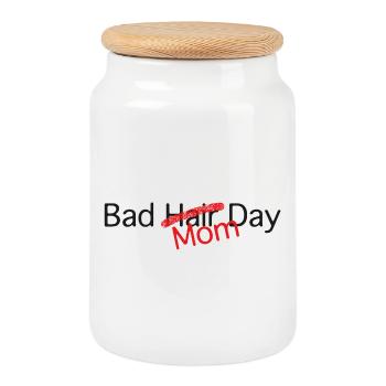 Bad Mom Day Humor Text - Cookie Jar with Wooden Lid - white - Front