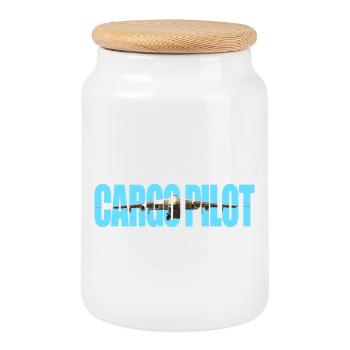 Cargo pilot An-225 - Cookie Jar with Wooden Lid - white - Front
