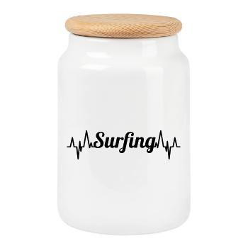 Battement de cœur du surf - Boîte à biscuits avec couvercle en bois - blanc - Devant