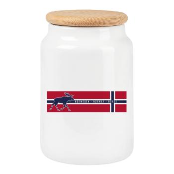 Norge - Norway - Norway - Flag - Moose left - Cookie Jar with Wooden Lid - white - Front