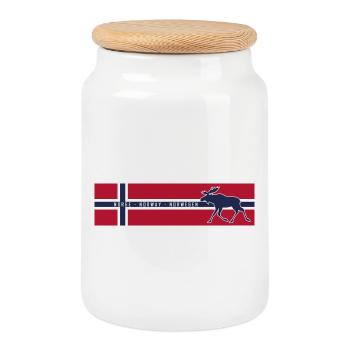 Norge - Norway - Norway - Flag - Moose right - Cookie Jar with Wooden Lid - white - Front