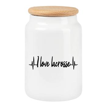 Lacrosse Player ECG - Cookie Jar with Wooden Lid - white - Front
