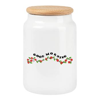 Bonjour - Guten Morgen Gruß - Boîte à biscuits avec couvercle en bois - blanc - Devant