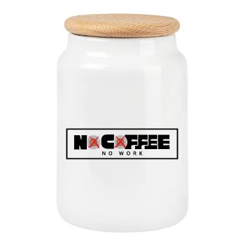 No Coffee No Work – T-shirt café original et graph - Boîte à biscuits avec couvercle en bois - blanc - Devant