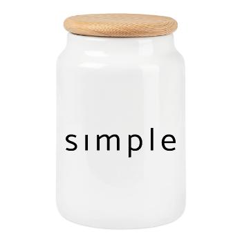 simple - Cookie Jar with Wooden Lid - white - Front