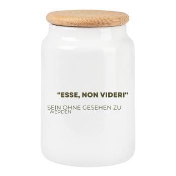 Esse non videri - Sein ohne gesehen zu werden - Keksdose mit Holzdeckel - Weiß - Vorne