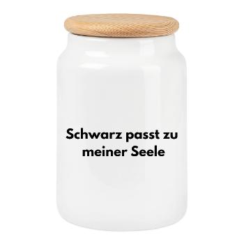 Schwarz passt zu meiner Seele – Dunkler Humor - Keksdose mit Holzdeckel - Weiß - Vorne