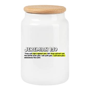 Inspirational Biblical Quote - Cookie Jar with Wooden Lid - white - Front